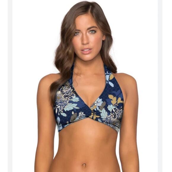 Jets By Jessika Allen Elements Halter Twist Floral Bikini Top 12 XL Summer Beach - Picture 1 of 8